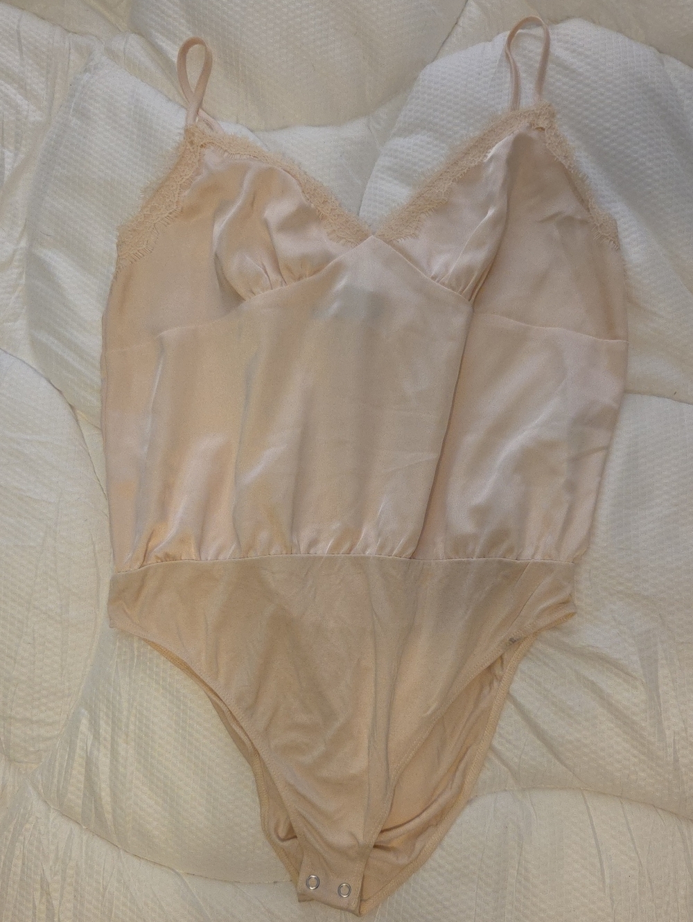 Forever 21 Cream Lace-Trim Satin Bodysuit